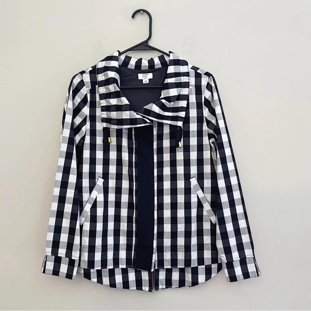 Crown & Ivy plaid jacket petite small preppy classic light academia gingham - Picture 1 of 5